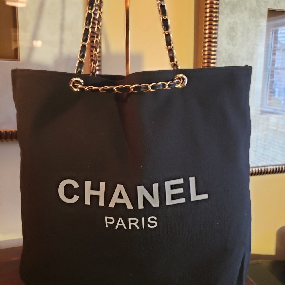 New CC Novelty Black Tote with Gold Chain - Picture 3 of 9